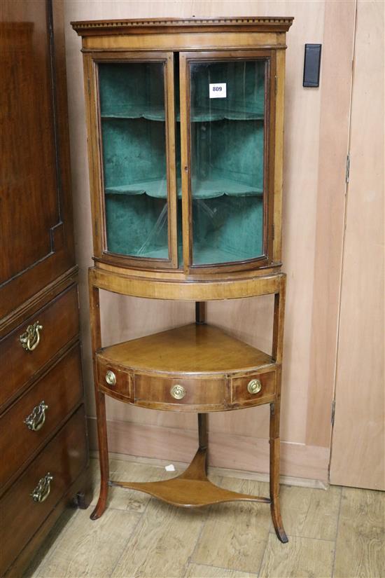 An Edwardian corner cabinet on stand W.60cm (a.f.)